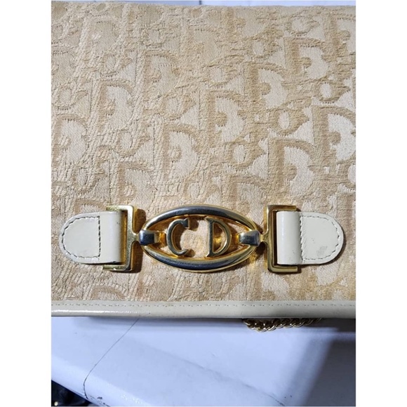Authentic Christian Dior Vintage Trotter Canvas Chain Shoulder Bag Beige/Cream - Picture 8 of 14